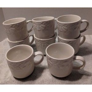 8 Gibson Off-White Cups Mugs W/Raised Fruit Embossed China Tea Coffee